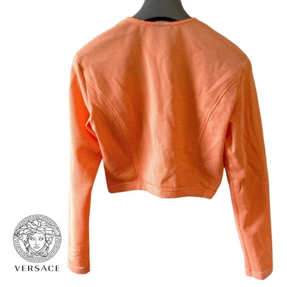 versace jeans couture y2k collarless zippered zip up orange jacket size M - Picture 2 of 4